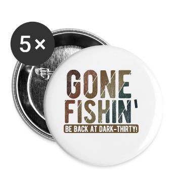 Angler Spruch zum Angeln Angel - Buttons groß 56 mm (5er Pack) - Weiß - Vorne