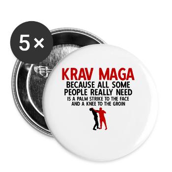 Israelischer Kampfsport Krav Maga - Buttons groß 56 mm (5er Pack) - Weiß - Vorne