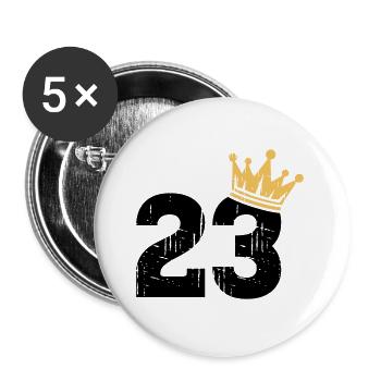 23 Krone 23. Geburtstag 23 Jahre - Buttons groß 56 mm (5er Pack) - Weiß - Vorne
