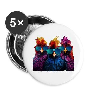 Drei coole Hühner Urlaub Geschenk Landwirt Bauern - Buttons groß 56 mm (5er Pack) - Weiß - Vorne
