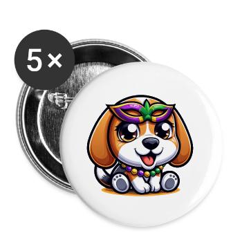 Mardi Gras Beagle: Hund mit Maske und Perlen - Buttons groß 56 mm (5er Pack) - Weiß - Vorne
