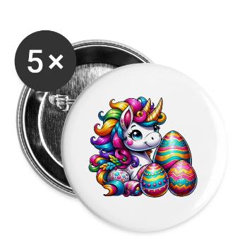 Easter Unicorn & Colorful Eggs - Buttons large 2.2''/56 mm (5-pack) - white - Front