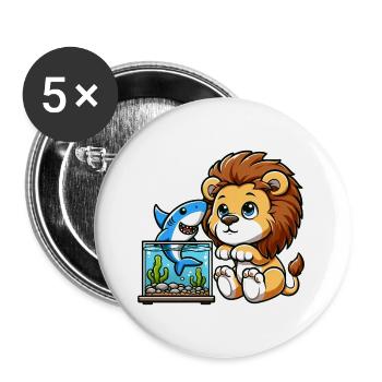 Lion dans l’aquarium : Poissons et requins - Lot de 5 grands badges (56 mm) - blanc - Devant