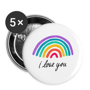Liebesgrafik hugs and kisses Regenbogen - Buttons groß 56 mm (5er Pack) - Weiß - Vorne