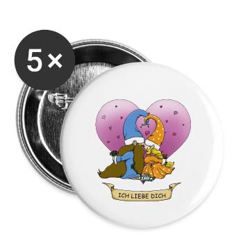 Zwergen Pärchen für Valentinstag und Liebende - DE - Buttons groß 56 mm (5er Pack) - Weiß - Vorne