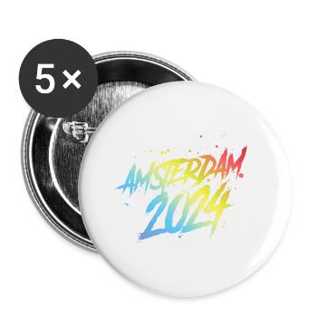 L’équipe colorée des fêtes d’Amsterdam 2024 - Lot de 5 grands badges (56 mm) - blanc - Devant
