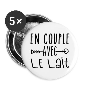 Couples with Milk, Milk Fans Gift - Buttons large 2.2''/56 mm (5-pack) - white - Front