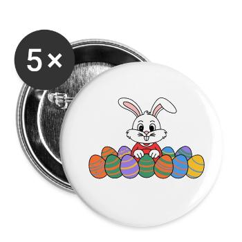 Funny Easter bunny with lots of colorful Easter eggs - Buttons large 2.2''/56 mm (5-pack) - white - Front