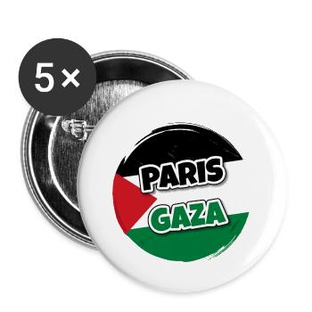 Drapeau de la Palestine rond avec texte PARIS GAZA - Lot de 5 grands badges (56 mm) - blanc - Devant