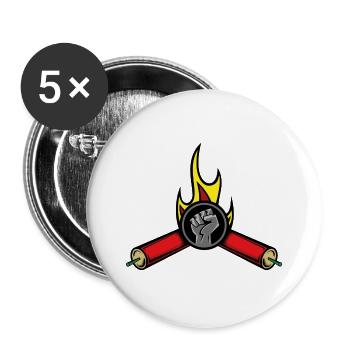 Knaller Böller Feuerwerk Geschenk - Buttons groß 56 mm (5er Pack) - Weiß - Vorne