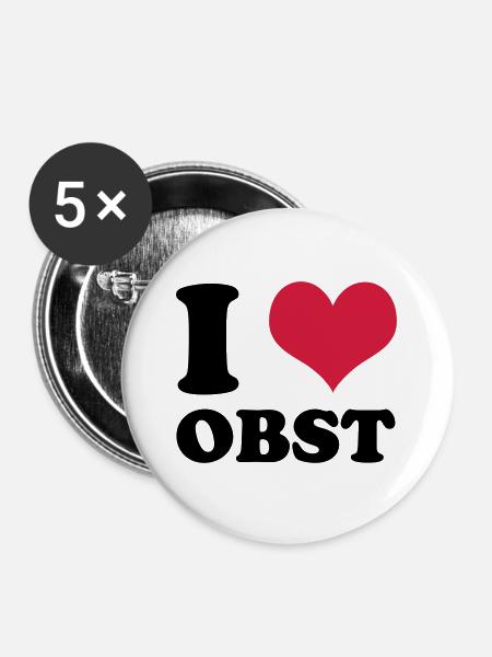 I Love Obst - Buttons groß 56 mm (5er Pack) - Weiß