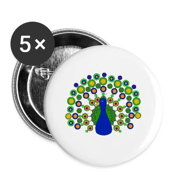 Pfau - Buttons groß 56 mm (5er Pack) - Weiß - Vorne