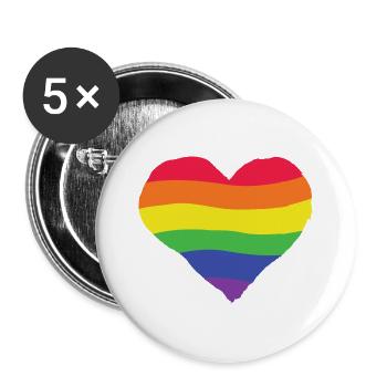 Pride Herz - Regenbogen, Farbe, bunt, lgbtq+ Liebe - Buttons groß 56 mm (5er Pack) - Weiß - Vorne