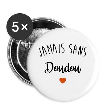 niemals ohne Decke - Buttons groß 56 mm (5er Pack) - Weiß - Vorne