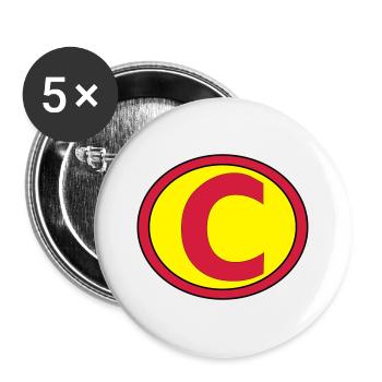 Super, Superheld, Superheldin, Hero, C - Buttons groß 56 mm (5er Pack) - Weiß - Vorne