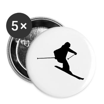 Skiing, Skier - skieur - Lot de 5 grands badges (56 mm) - blanc - Devant
