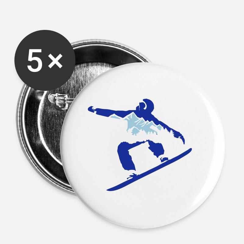 Snowboard, snowboarder and mountains - Buttons large 2.2''/56 mm (5-pack) - white