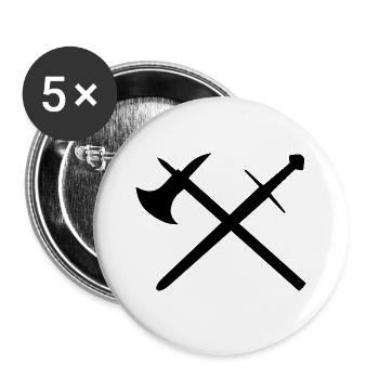 Schwert und Axt - Buttons groß 56 mm (5er Pack) - Weiß - Vorne