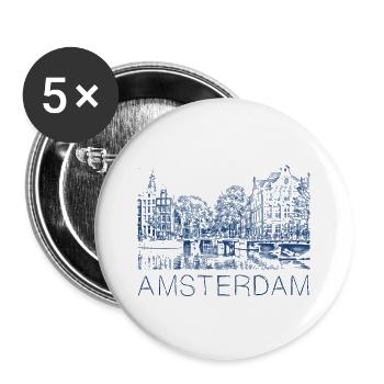 Dessin à la plume Amsterdam - Lot de 5 grands badges (56 mm) - blanc - Devant