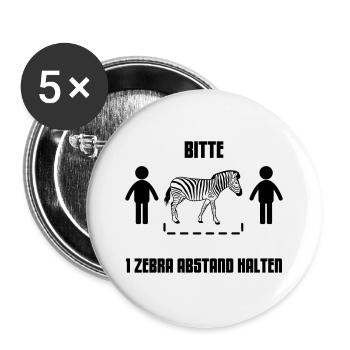 1 Zebra Abstand halten - Buttons groß 56 mm (5er Pack) - Weiß - Vorne
