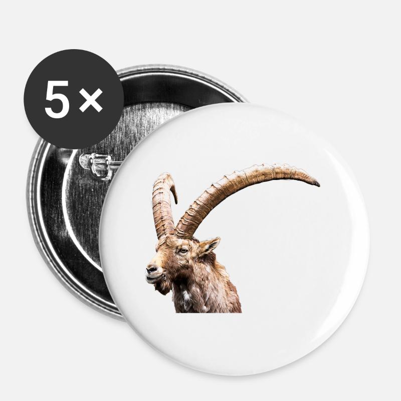 Steinbock - Buttons groß 56 mm (5er Pack) - Weiß