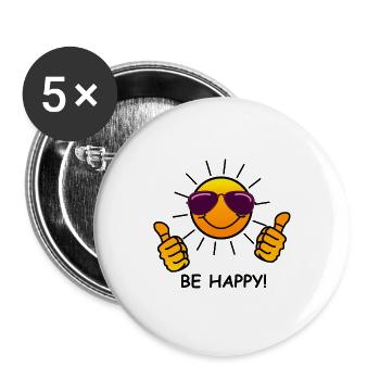 be happy, sun - Buttons large 2.2''/56 mm (5-pack) - white - Front