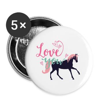 I love horse - J'aime les chevaux - Lot de 5 grands badges (56 mm) - blanc - Devant