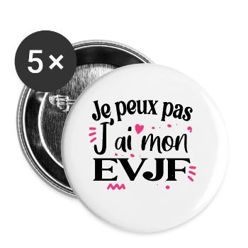 EVJF Enterrement de vie de jeune fille mariée - Lot de 5 grands badges (56 mm) - blanc - Devant