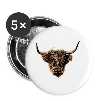 Bovins des Highlands - Lot de 5 grands badges (56 mm) - blanc - Devant