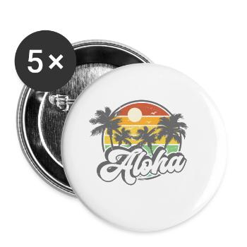 Aloha Surfer Palmen Beach Retro Hawaii Strand 70er - Buttons groß 56 mm (5er Pack) - Weiß - Vorne