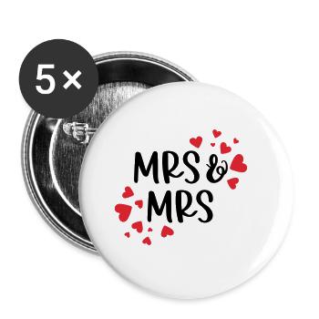 MRS & MRS LOVE LOVE GIRLS WOMEN LGBT MOTIFS - Buttons large 2.2''/56 mm (5-pack) - white - Front