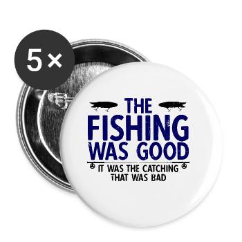 Angler Spruch zum Angeln Angel - Buttons groß 56 mm (5er Pack) - Weiß - Vorne
