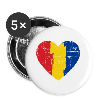 Romania Heart Flag - Buttons large 2.2''/56 mm (5-pack) - white - Front