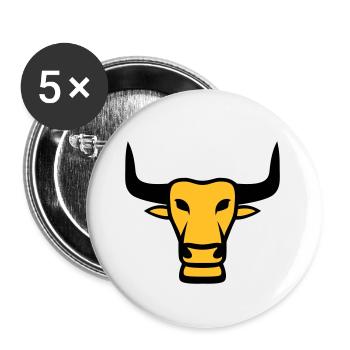 Stier Maskottchen Logo - Buttons groß 56 mm (5er Pack) - Weiß - Vorne