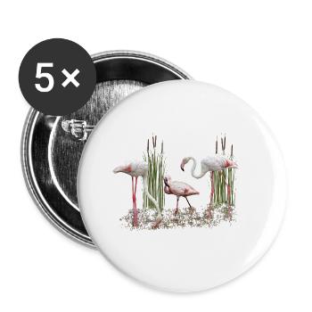 Rosa-Flamingo Zwerg-Flamingo - Vögel in Afrika - Buttons groß 56 mm (5er Pack) - Weiß - Vorne