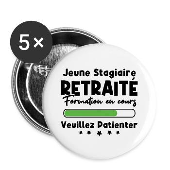 Jeune stagiaire retraité formation en cours - Lot de 5 grands badges (56 mm) - blanc - Devant