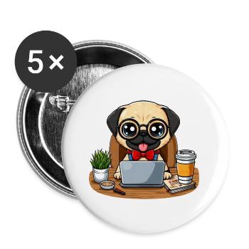 Hund Mops CEO Chef Teamleiter Kaffee Büro - Buttons groß 56 mm (5er Pack) - Weiß - Vorne
