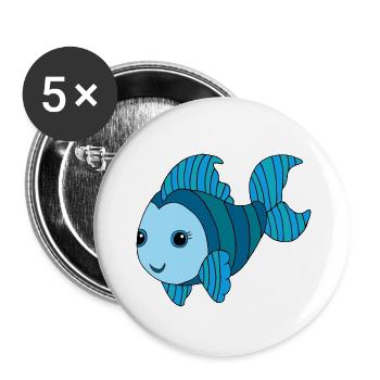 Bunter Fisch - Buttons groß 56 mm (5er Pack) - Weiß - Vorne