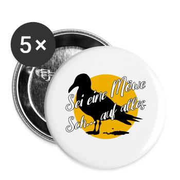 Sei eine Möwe scheiss auf alles. Möwensilhouette - Buttons groß 56 mm (5er Pack) - Weiß - Vorne