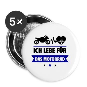 Ich lebe für das Motorrad,Lustig - Buttons groß 56 mm (5er Pack) - Weiß - Vorne