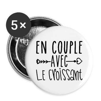 En Couple avec Croissant, cadeau Fans de Croissant - Lot de 5 grands badges (56 mm) - blanc - Devant