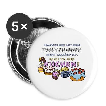 Kuchen backen bis zum Weltfrieden - Buttons groß 56 mm (5er Pack) - Weiß - Vorne