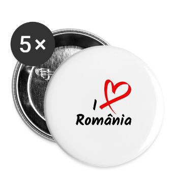 I Love Romania Ich Liebe Rumänien Herz Geschenk - Buttons groß 56 mm (5er Pack) - Weiß - Vorne
