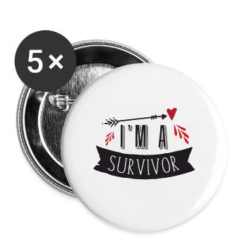 Ich bin ein Überlebender - Buttons groß 56 mm (5er Pack) - Weiß - Vorne