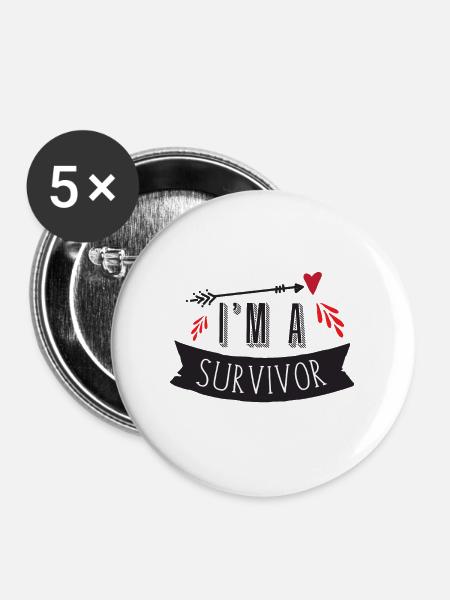Ich bin ein Überlebender - Buttons groß 56 mm (5er Pack) - Weiß