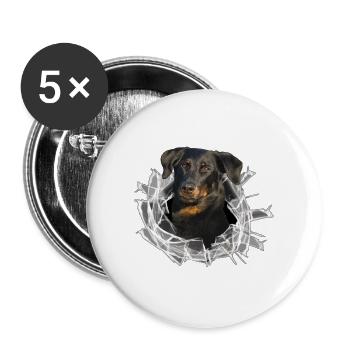 Beauceron im Glasloch - Buttons groß 56 mm (5er Pack) - Weiß - Vorne