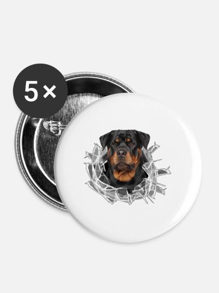 Rottweiler im Glas Loch - Buttons groß 56 mm (5er Pack) - Weiß