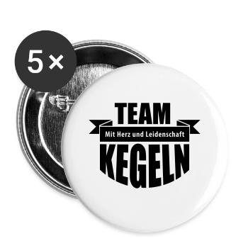 TEAM KEGELN – Präzisionssport Hobby Verein - Buttons groß 56 mm (5er Pack) - Weiß - Vorne