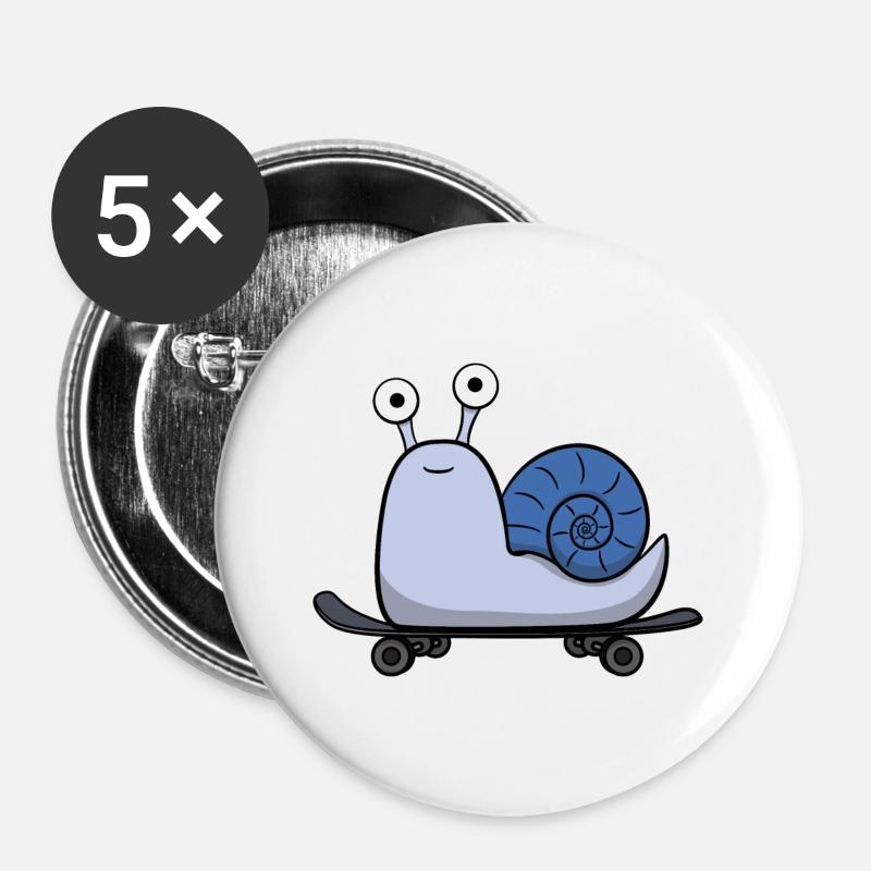 Cute snail with house on skateboard - Buttons large 2.2''/56 mm (5-pack) - white