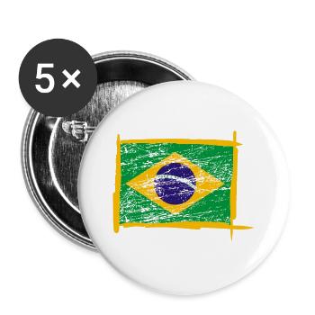 Brasilien Brazil Flagge - Buttons groß 56 mm (5er Pack) - Weiß - Vorne